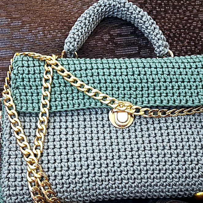 Borsa bicolore — verde salvia e grigio perla